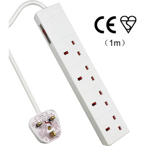 4 Gang Indicator Side Switched Extension Lead - White / 1m by ExtraStar