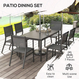 Outsunny 7 Piece Garden Dining Set with Breathable Mesh Seat Aluminium Top - Grey by Outsunny