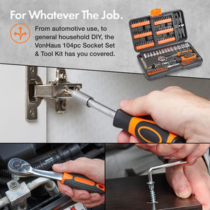 130pc Socket and Bit Set with 72 Teeth Ratchet Handle - Grey by VonHaus