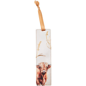 Highland Cow Bookmark with Ribbon - Cream