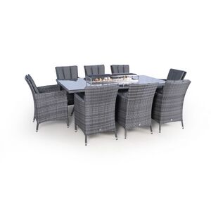 Savannah Fire Pit Square Rattan Patio Dining Set - Grey / 8 by Giardino