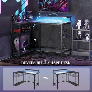 Reversible L Shaped LED Light Gaming desk - Black by Chilli Seating