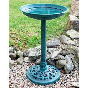 63cm Tall 40cm Diameter Traditional Resin Garden Bird Bath - Green by Samuel Alexander