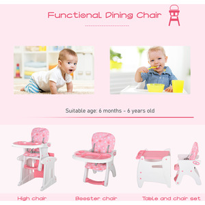2-in-1 Convertible Baby High Chair Booster Seat - Pink by HOMCOM