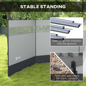 Outsunny Camping Windbreaks w Clear Windows and Carry Bag, 440 x 140cm, Grey - Grey by Outsunny