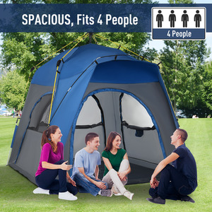 Outsunny 4 Person Instant Automatic Camping Tent Pop Up Tent - Grey, Blue by Outsunny
