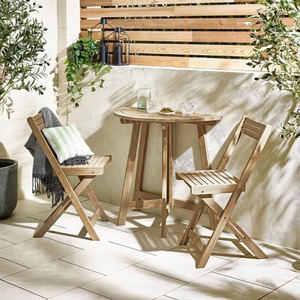 Lox 2 Seat Half Round Folding Solid Wood Outdoor Table Set - Beige by FurnitureboxUK