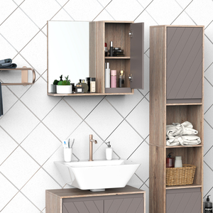 HOMCOM Wall Mounting Bathroom Cabinet Mirror - Grey & Oak Brown by HOMCOM