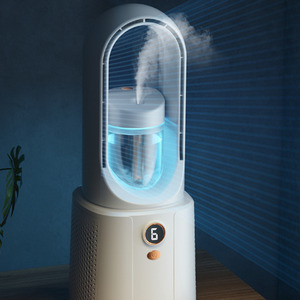 Six-Speed Bladeless Fan with LED Display - White / With Humidifier