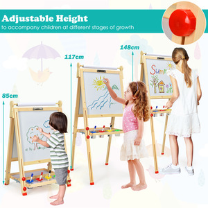 3-in-1 Double-Sided Kids Art Easel with Whiteboard - Brown by Costway