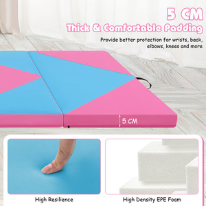 Folding Gymnastics Mat Tumbling Mat - Pink by Costway