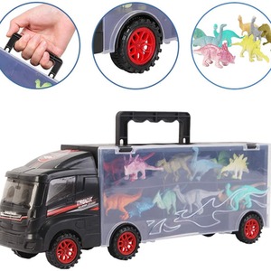 Dinosaur Toys Car 12 Pcs Transport Carrier Truck Toys Set - neutral