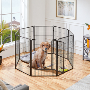 8 Panels Metal Dog Playpen Pet Exercise Barrier - Black / Large by Yaheetech