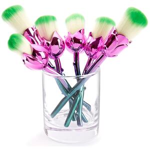 Beauty and the Beast-Inspired Rose Pink Blue Makeup Brushes with Glossy Handles - Pink/Blue by Aquarius