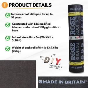 Premium Torch on Heavy Duty Roofing Felt Mineral Capsheet SBS Bitumen Membrane - Black by NOVECRAFTO
