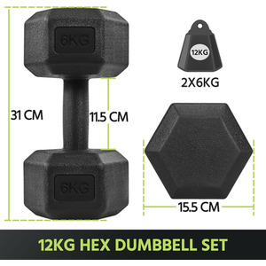 Set of 2 Dumbbells for Strength Training Aerobic - Black / 12kg by Yaheetech