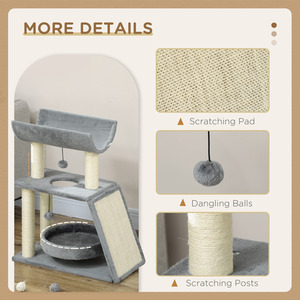 PawHut Cat Tree Tower with Scratching Posts, Pad, Bed, Perch, Toy Ball by PawHut