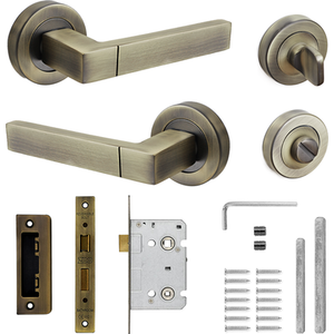 Lumina Antique Brass Bathroom Door Lever Handles - Bathroom Kit - Antique Brass by DecorAndDecor