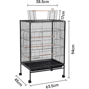Movable Open-Style Rectangular Bird Cage with Tray Base - Black / 45cm by Livingandhome