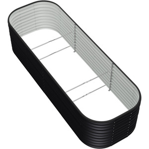 Oval-Shaped Galvanized Steel Raised Flower Bed - Anthracite / 240cm / 56cm by Garden Sanctuary