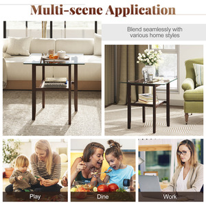 61CM Square Glass Side Table - Brown by Costway