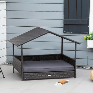 Wicker Dog House Rattan Pet Bed with Soft Cushion Cat House - Grey by PawHut