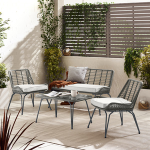 Outdoor Rattan Sofa - Lisbon Garden Sofa Chairs Table Set - Wicker and Cream - Grey by FurnitureboxUK