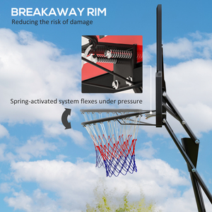 2.45-3.05m Adjustable Basketball Hoop and Stand with Wheels - Red by SPORTNOW