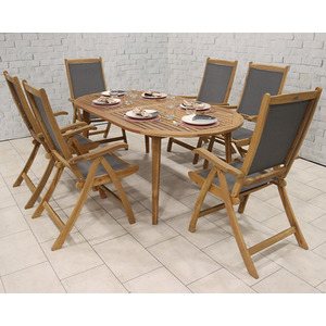 Ellipse Table with 6 x Henley Textylene Recliner Armchairs - Brown by Royalcraft