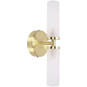 Canya 2 Way IP44 Frosted Reeded Glass Wall Light and Warm LED Bulb - Gold by ValueLights