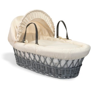 Waffle Grey Wicker Moses Basket - Cream by Clair de Lune