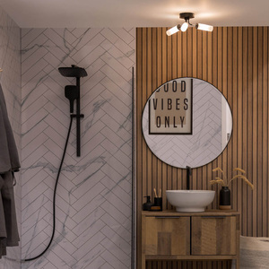 Canya 3 Way Black Ceiling Light With Reeded Glass - Black by ValueLights