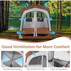 2 Rooms Shower Tent - Brown & Grey by Costway