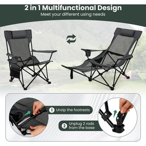 Reclining Camping Chair with Removable Footrest by Costway