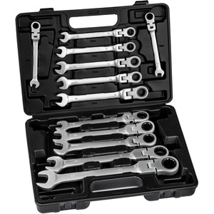 Spanner Set - 12-Piece, Combination Spanner with Flexible Ratchet Joint Heads - Black by tectake