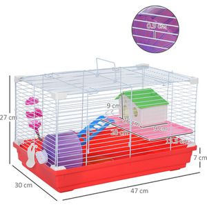 Pawhut Hamster Cage Small Pet Animal Travel Cage - Red and White by Pawhut