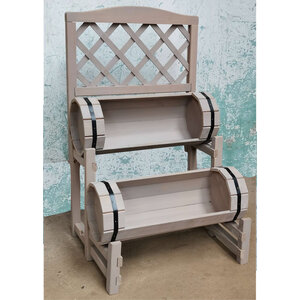 2 Tier Wood Barrel Planter with Trellis - Grey by Groundlevel