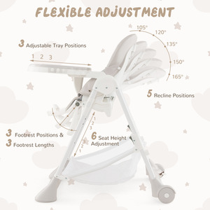 Baby High Chair Foldable Toddler Dining Chair - Beige by Costway