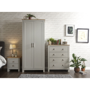 Lancaster 3 Piece Bedroom Set - Wardrobe, Chest of Drawers, Bedside - Grey by GFW