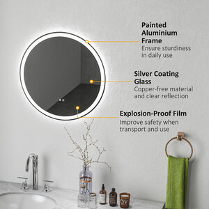 kleankin Bathroom Mirror with LED Lights, Dimmable Touch Switch - White, Clear by kleankin