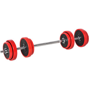HOMCOM Adjustable 20KG Barbell and Dumbbell Set - Red and Black by HOMCOM