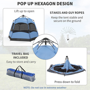 Outsunny Six Man Hexagon Pop Up Tent - Blue by Outsunny