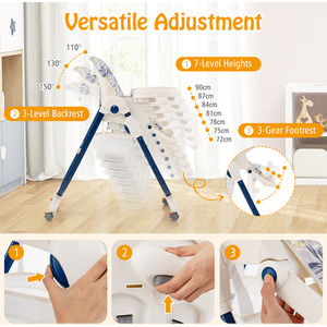 Folding Baby Highchair with Rolling Wheels - Blue by Costway