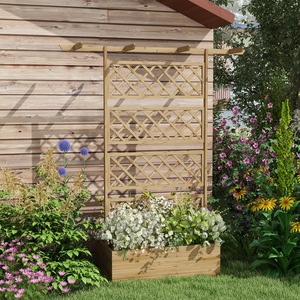 Outsunny Wood Planter with Trellis Raised Garden Bed for Climbing Plants - Natural by Outsunny