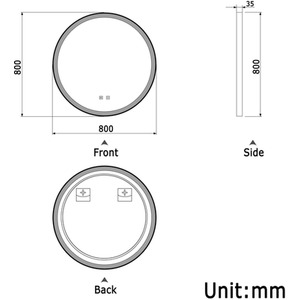 Bathroom Mirror with LED Lights, Black Frame, Round - White / 80cm by AicaBathroom