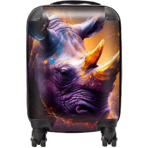 Golden Rhino Face Splashart Suitcase - Grey / 29l by Warren Reed - Designer