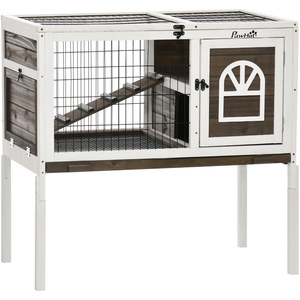 PawHut elevated Wooden Small Animal Cage with Removable Tray - Brown by PawHut