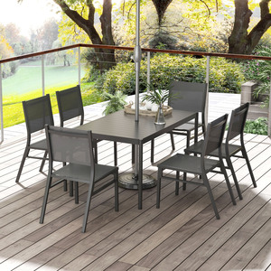 Outsunny 7 Piece Garden Dining Set with Breathable Mesh Seat Aluminium Top - Grey by Outsunny