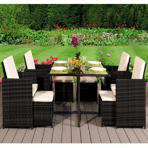 9 Piece Cube Rattan Garden Furniture Set with Cover - Black by Comfy Living