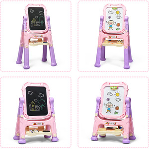 Kids Art Easel Double Sided Chalkboard Whiteboard - Pink by Costway